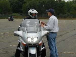 Ken gives direction to a BMW rider at an MSF Experienced RiderCourse.