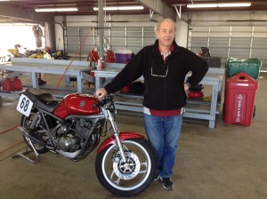 Famed author and chassis engineer, Tony Foale with his borrowed SRX600.