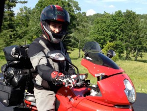 The X-creen mounted on a 2007 Ducati Multistrada. Model: Jeannine Condon