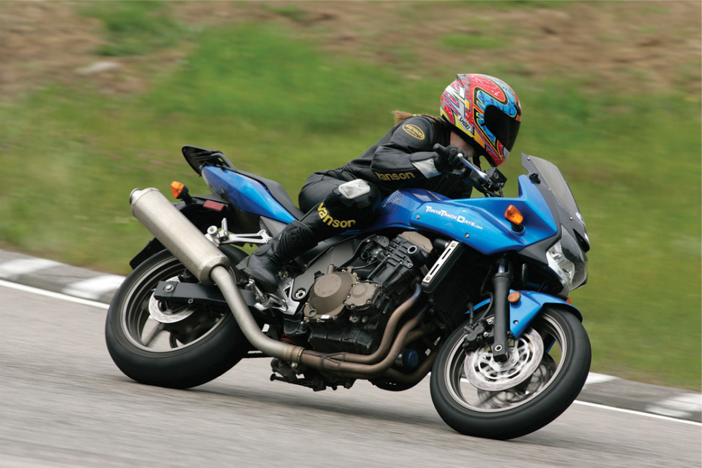 My wife, Caroline in "the bowl" at NH Motor Speedway on her Kawasaki z750s
