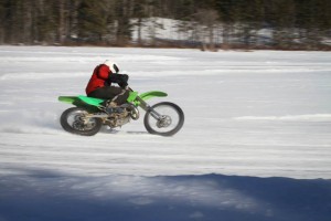 Almost crashing on AMA tires in accumulated ice chips.